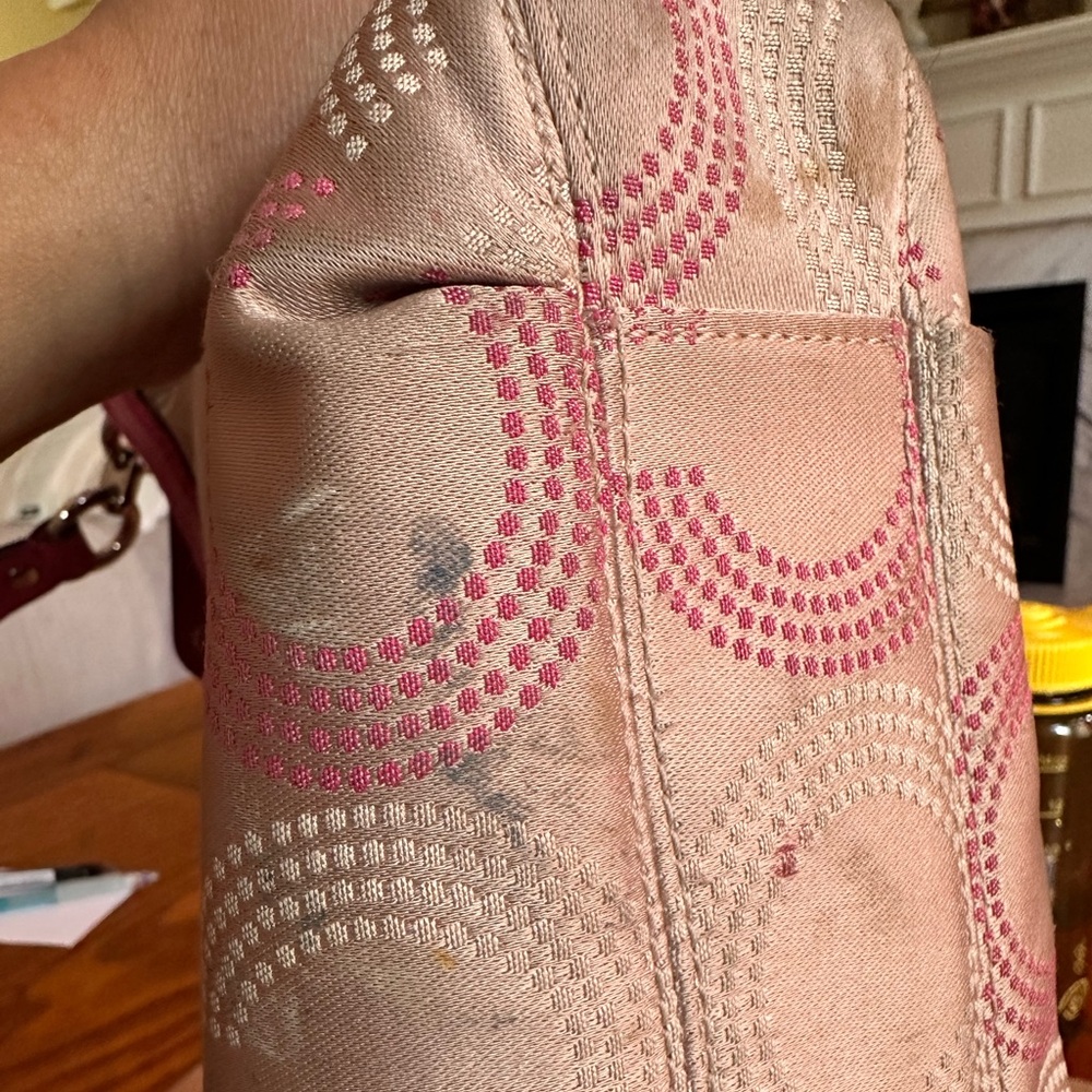 Coach Ashley Dotted OP Art Signature Shoulder Bag, Cream/Pretty Pink, GUC - Picture 10 of 16